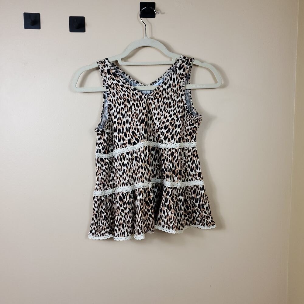 Love, Fire Leopard Print Size M Tiered V-Neck Babydoll Tank Top Lace